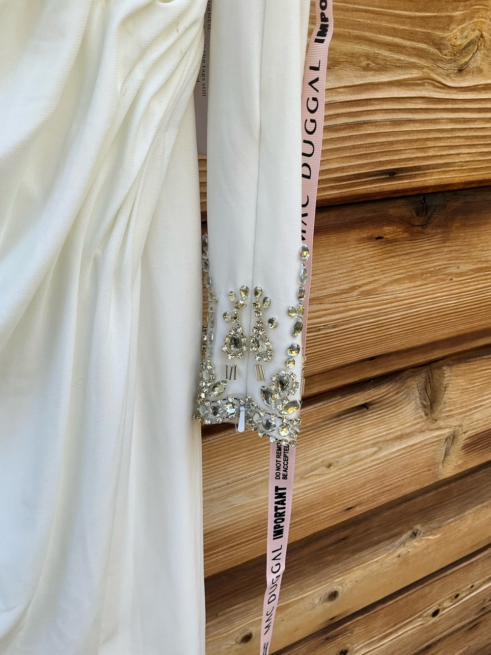 NWT MAC DUGGAL White Fold Over Long Sleeve Jeweled Midi Dress Size 14 - Picture 9 of 12